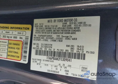 2015 Ford Mustang V6 z USA, uszkodzony, nr VIN 1FA6P8AM2F5309041